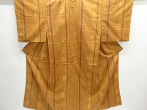 アンティーク　縞に花亀甲模様織り出し手織り紬着物